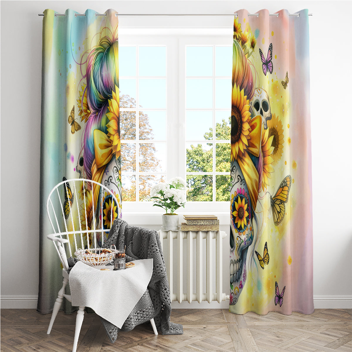 Sunflower Skull Window Curtain She Is Sunshine Mixed With A Little Hurricane - Wonder Print Shop