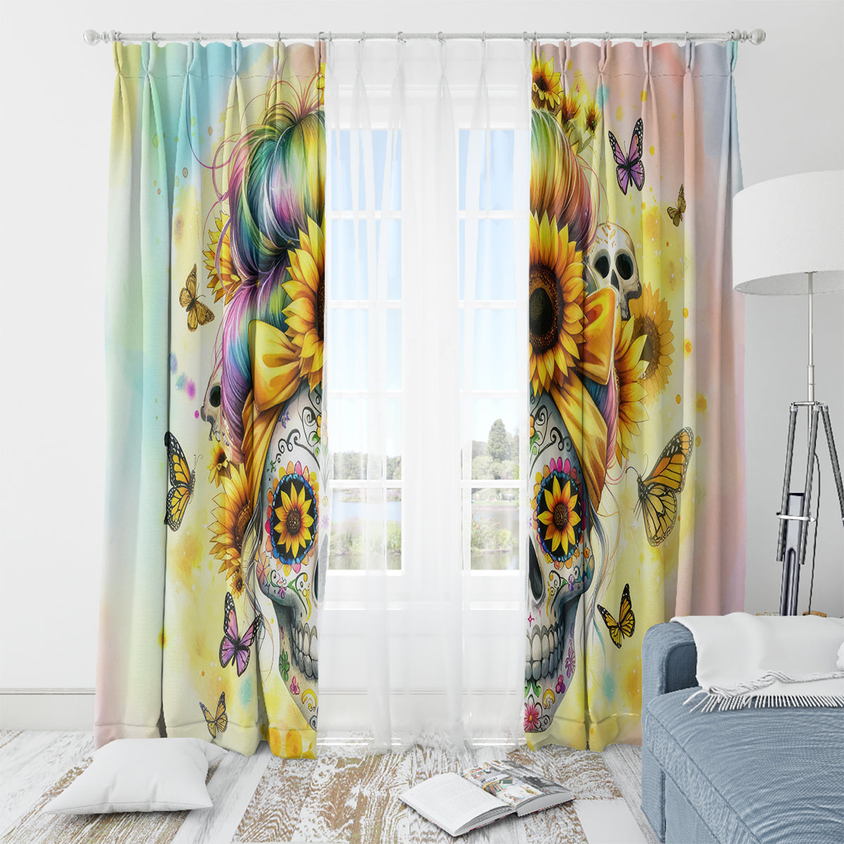 Sunflower Skull Window Curtain She Is Sunshine Mixed With A Little Hurricane - Wonder Print Shop