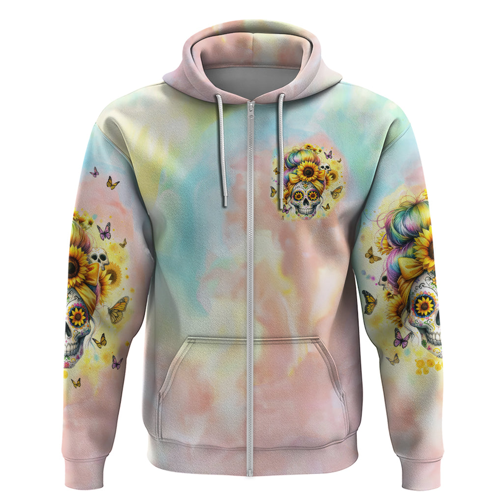 Sunflower Skull Zip Hoodie She Is Sunshine Mixed With A Little Hurricane - Wonder Print Shop