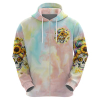 Sunflower Skull Zip Hoodie She Is Sunshine Mixed With A Little Hurricane - Wonder Print Shop
