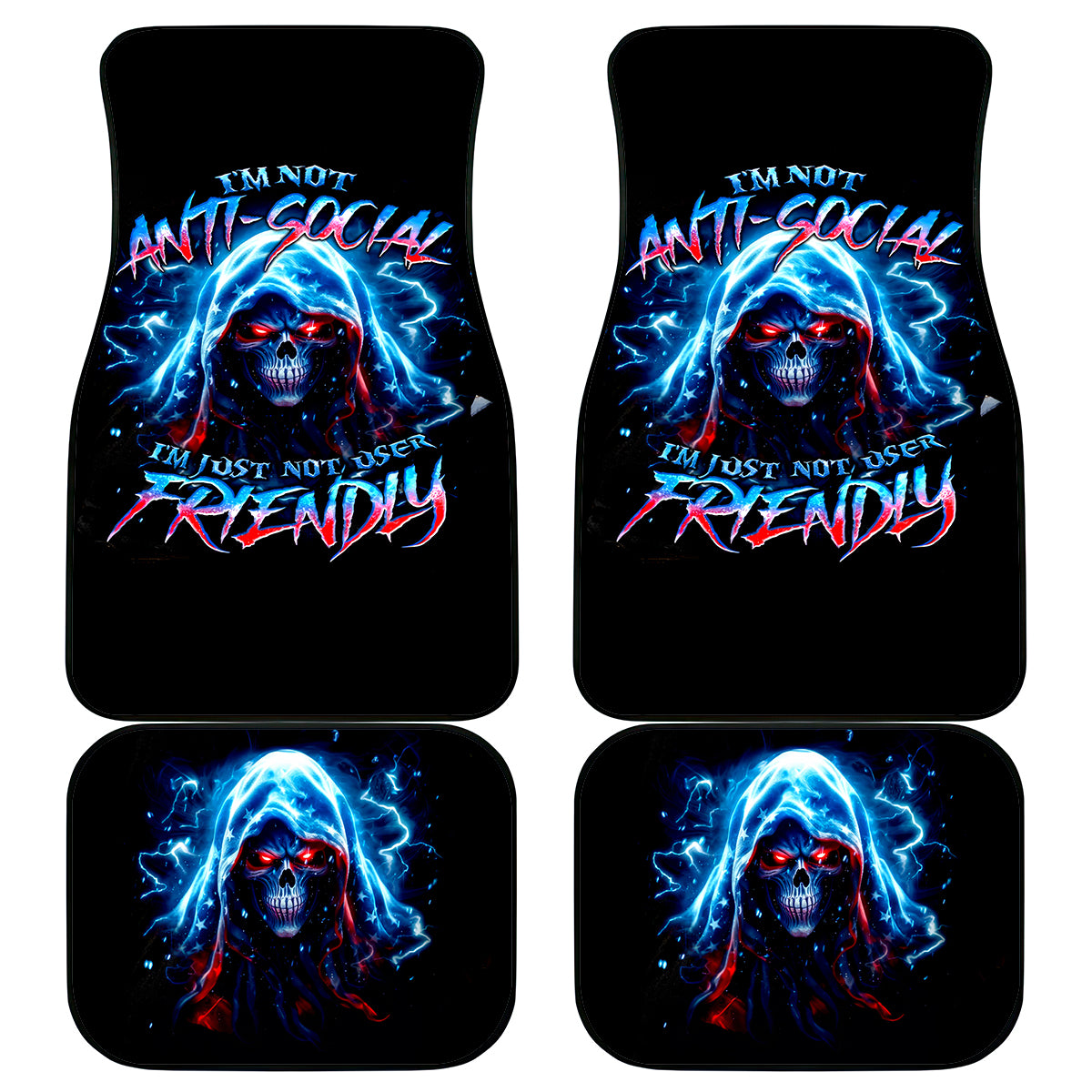Thunder Skull Car Mats I'm Not Anti Social I'm Just Not User Friendly - Wonder Print Shop