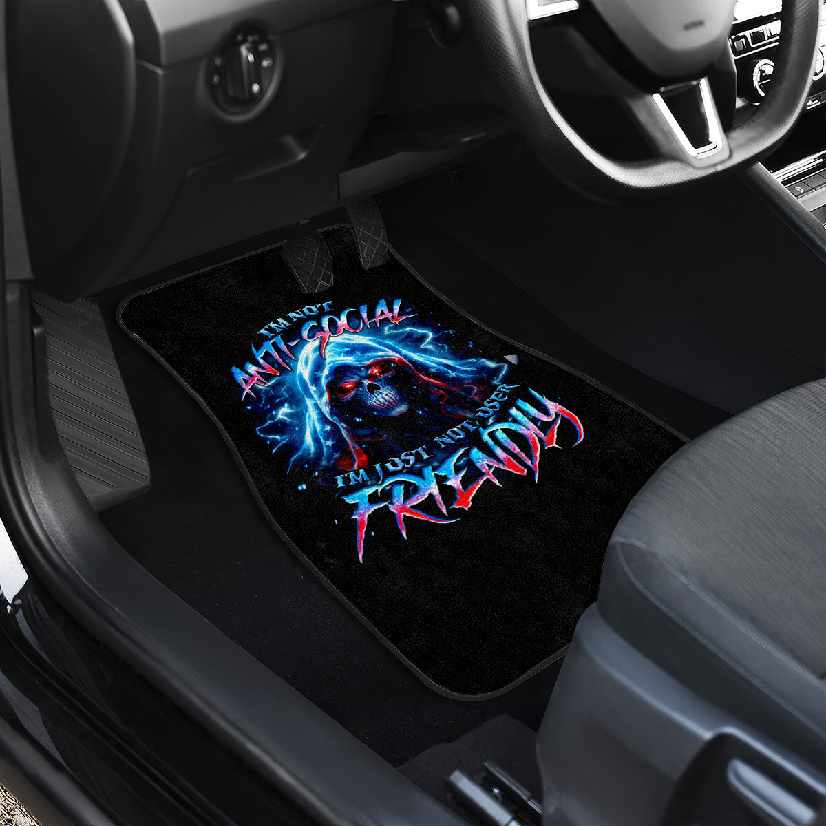 Thunder Skull Car Mats I'm Not Anti Social I'm Just Not User Friendly - Wonder Print Shop