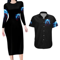Thunder Skull Couples Matching Long Sleeve Bodycon Dress and Hawaiian Shirt I'm Not Anti Social I'm Just Not User Friendly - Wonder Print Shop