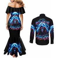 Thunder Skull Couples Matching Mermaid Dress and Long Sleeve Button Shirt I'm Not Anti Social I'm Just Not User Friendly