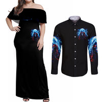 Thunder Skull Couples Matching Off Shoulder Maxi Dress and Long Sleeve Button Shirt I'm Not Anti Social I'm Just Not User Friendly - Wonder Print Shop