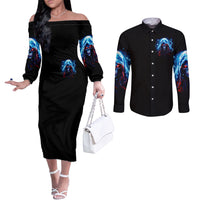 Thunder Skull Couples Matching Off The Shoulder Long Sleeve Dress and Long Sleeve Button Shirt I'm Not Anti Social I'm Just Not User Friendly