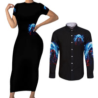 Thunder Skull Couples Matching Short Sleeve Bodycon Dress and Long Sleeve Button Shirt I'm Not Anti Social I'm Just Not User Friendly - Wonder Print Shop
