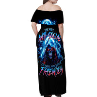 Thunder Skull Family Matching Off Shoulder Maxi Dress and Hawaiian Shirt I'm Not Anti Social I'm Just Not User Friendly - Wonder Print Shop