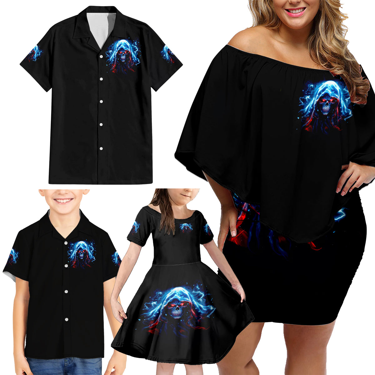 Thunder Skull Family Matching Off Shoulder Short Dress and Hawaiian Shirt I'm Not Anti Social I'm Just Not User Friendly - Wonder Print Shop