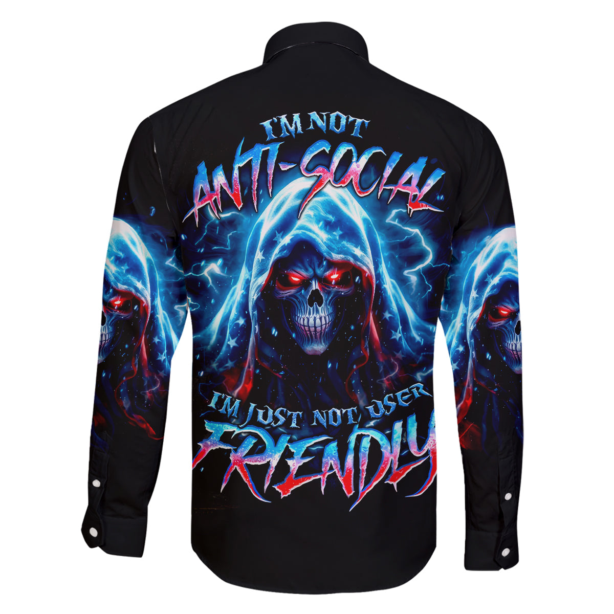 Thunder Skull Family Matching Off Shoulder Short Dress and Hawaiian Shirt I'm Not Anti Social I'm Just Not User Friendly - Wonder Print Shop