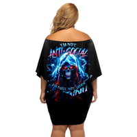 Thunder Skull Family Matching Off Shoulder Short Dress and Hawaiian Shirt I'm Not Anti Social I'm Just Not User Friendly - Wonder Print Shop