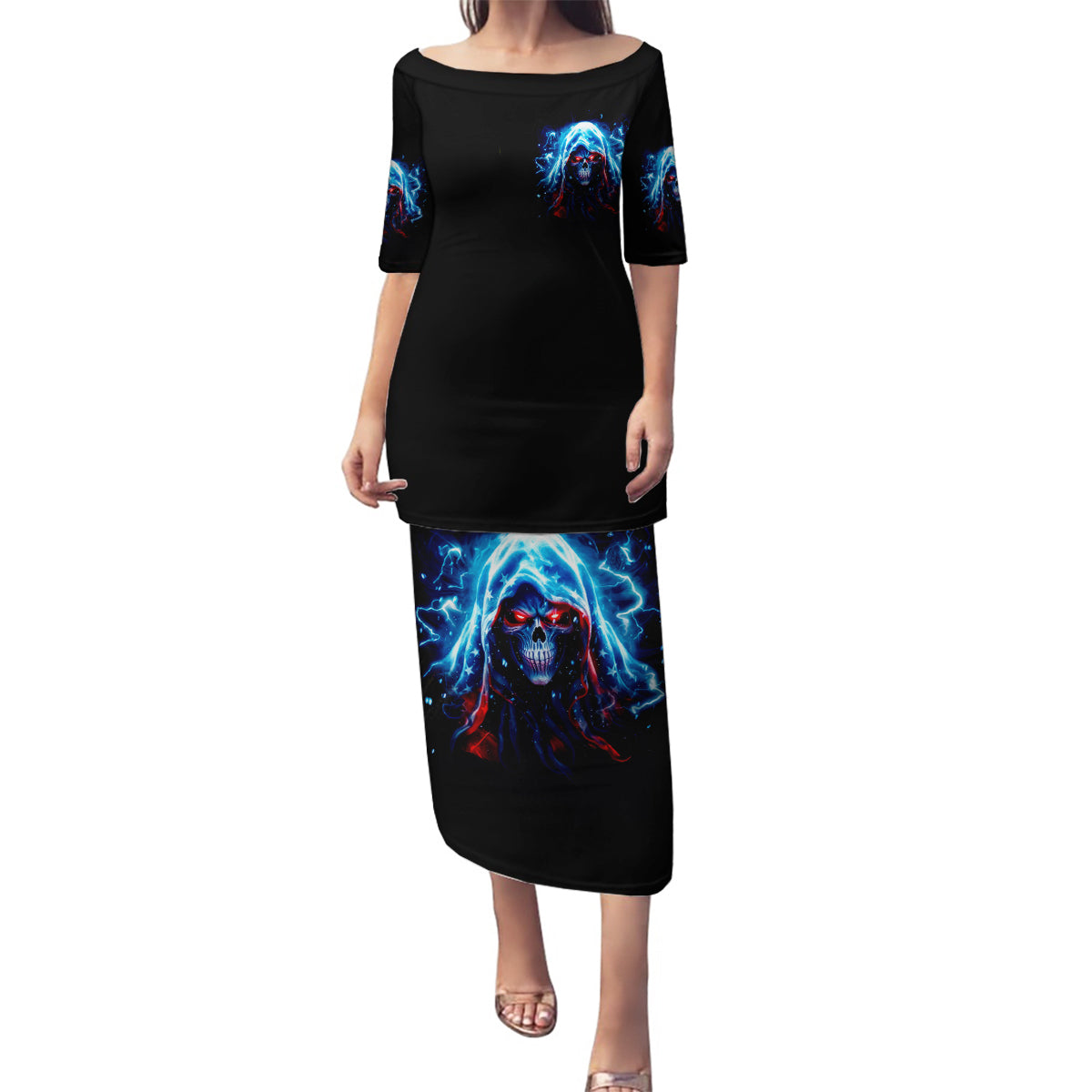 Thunder Skull Family Matching Puletasi and Hawaiian Shirt I'm Not Anti Social I'm Just Not User Friendly - Wonder Print Shop