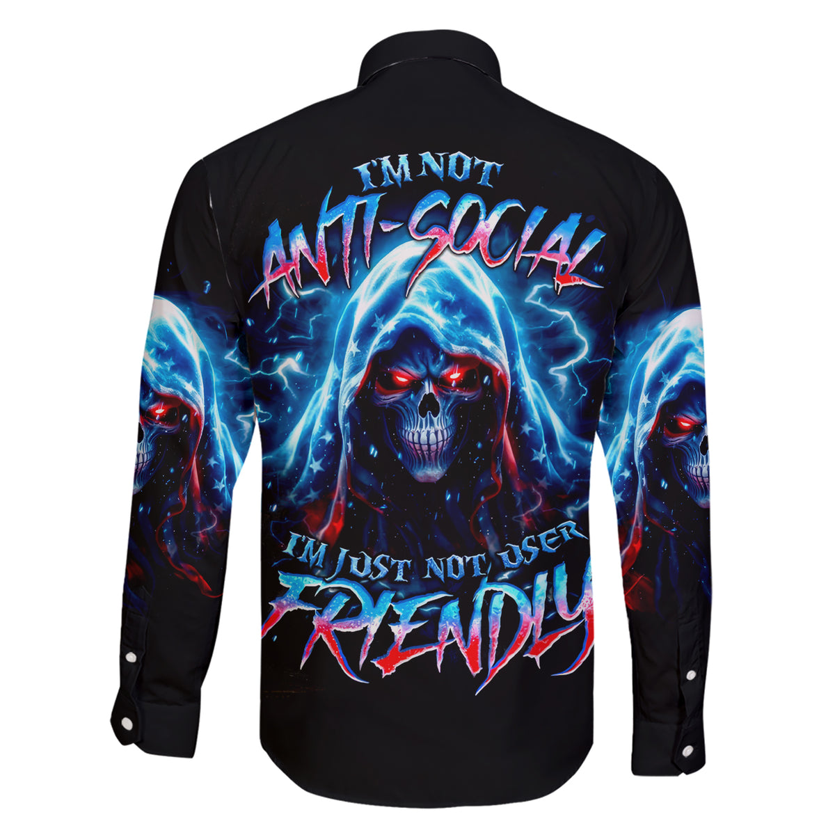 Thunder Skull Family Matching Short Sleeve Bodycon Dress and Hawaiian Shirt I'm Not Anti Social I'm Just Not User Friendly - Wonder Print Shop