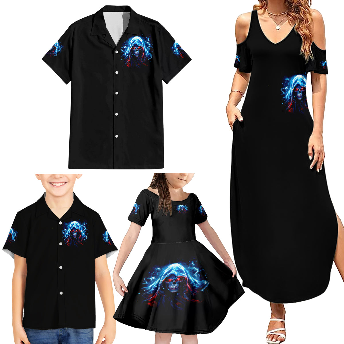 Thunder Skull Family Matching Summer Maxi Dress and Hawaiian Shirt I'm Not Anti Social I'm Just Not User Friendly - Wonder Print Shop