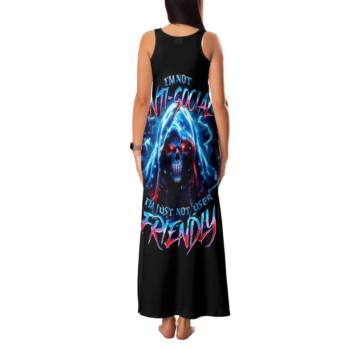Thunder Skull Family Matching Tank Maxi Dress and Hawaiian Shirt I'm Not Anti Social I'm Just Not User Friendly - Wonder Print Shop