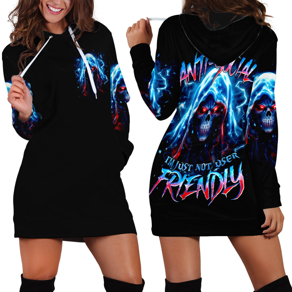 Thunder Skull Hoodie Dress I'm Not Anti Social I'm Just Not User Friendly - Wonder Print Shop