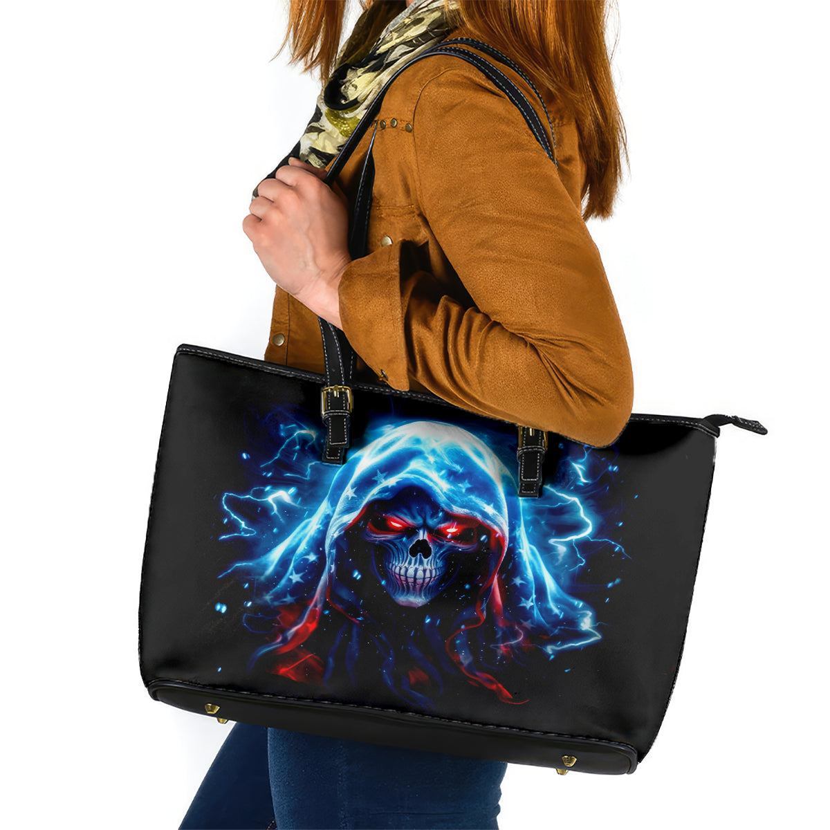 Thunder Skull Leather Tote Bag I'm Not Anti Social I'm Just Not User Friendly - Wonder Print Shop