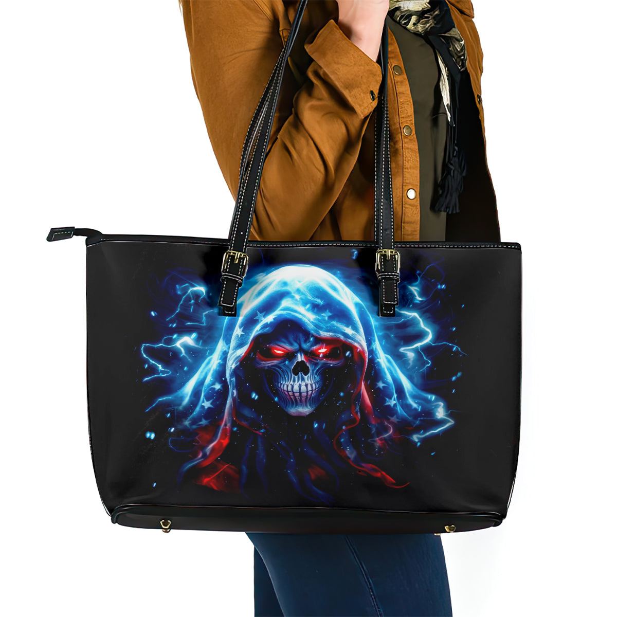 Thunder Skull Leather Tote Bag I'm Not Anti Social I'm Just Not User Friendly - Wonder Print Shop