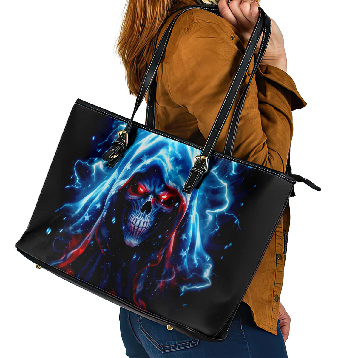 Thunder Skull Leather Tote Bag I'm Not Anti Social I'm Just Not User Friendly - Wonder Print Shop