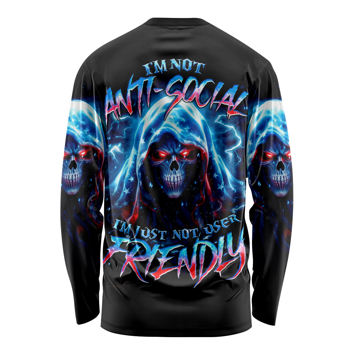 Thunder Skull Long Sleeve Shirt I'm Not Anti Social I'm Just Not User Friendly - Wonder Print Shop