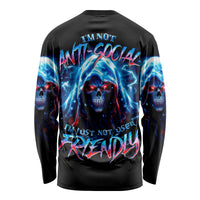 Thunder Skull Long Sleeve Shirt I'm Not Anti Social I'm Just Not User Friendly - Wonder Print Shop