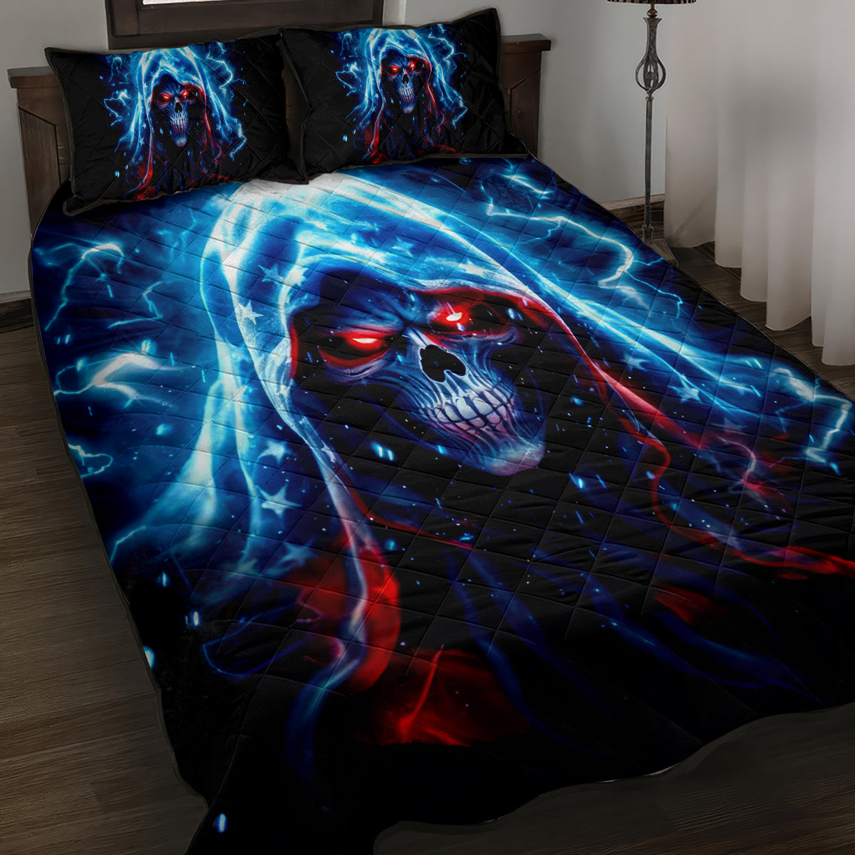 Thunder Skull Quilt Bed Set I'm Not Anti Social I'm Just Not User Friendly - Wonder Print Shop