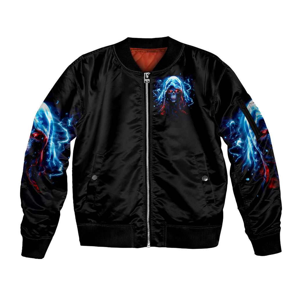 Thunder Skull Sleeve Zip Bomber Jacket I'm Not Anti Social I'm Just Not User Friendly - Wonder Print Shop