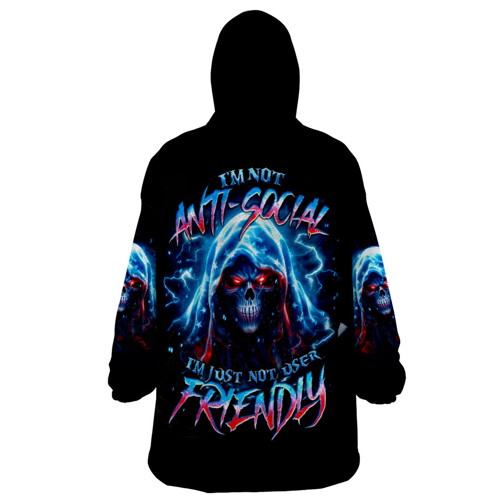 Thunder Skull Wearable Blanket Hoodie I'm Not Anti Social I'm Just Not User Friendly - Wonder Print Shop