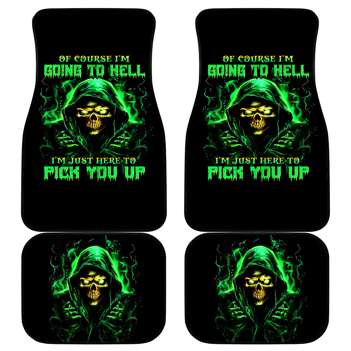 Flame Skull Car Mats Of Course I'm Going To Hell I'm Just Here To Pick You Up - Wonder Print Shop