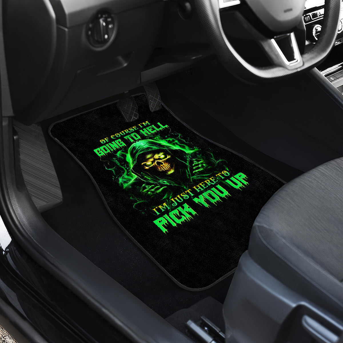 Flame Skull Car Mats Of Course I'm Going To Hell I'm Just Here To Pick You Up - Wonder Print Shop