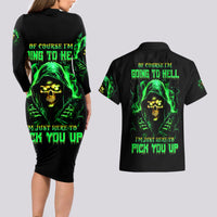 Flame Skull Couples Matching Long Sleeve Bodycon Dress and Hawaiian Shirt Of Course I'm Going To Hell I'm Just Here To Pick You Up - Wonder Print Shop