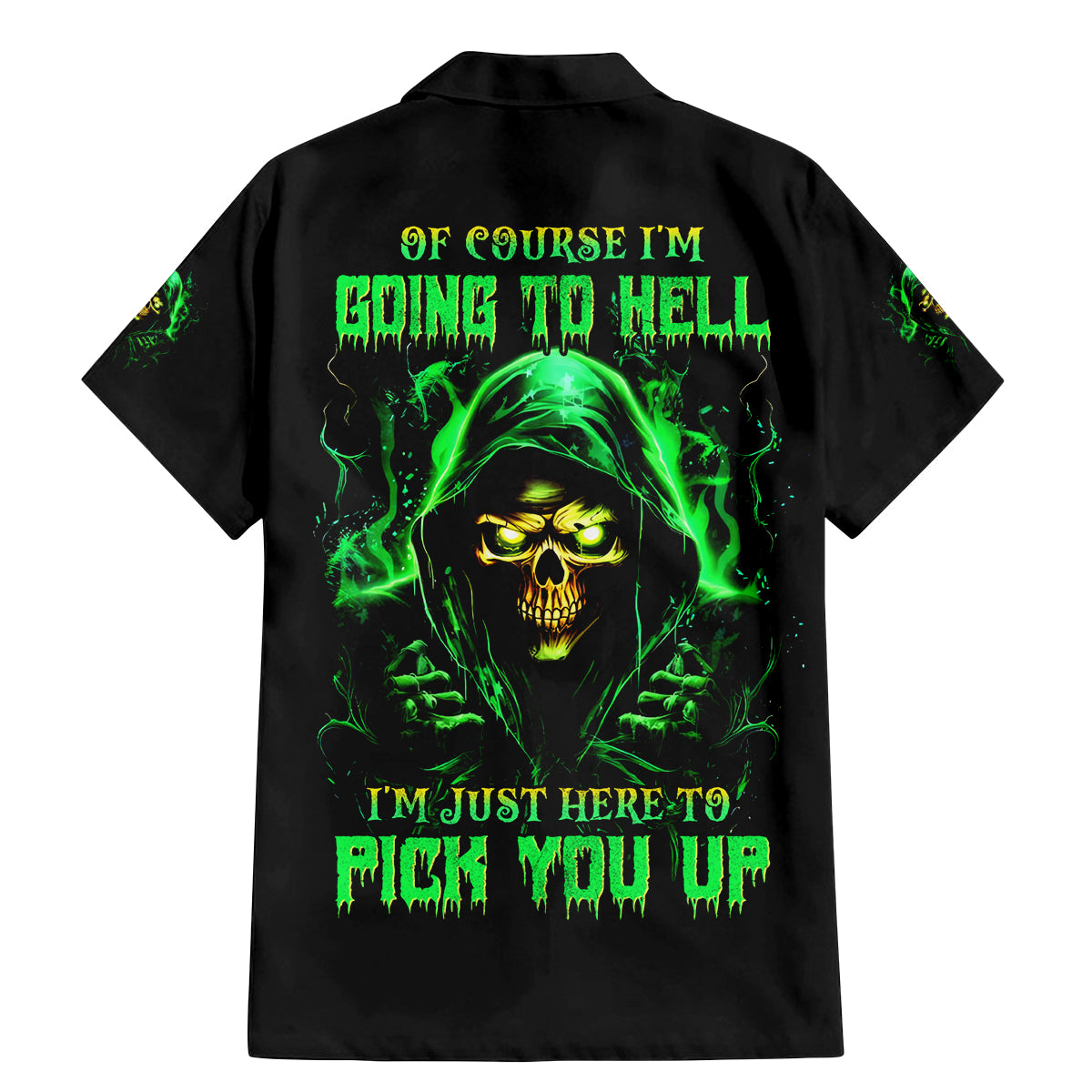 Flame Skull Family Matching Mermaid Dress and Hawaiian Shirt Of Course I'm Going To Hell I'm Just Here To Pick You Up - Wonder Print Shop