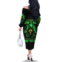 Flame Skull Family Matching Off Shoulder Long Sleeve Dress and Hawaiian Shirt Of Course I'm Going To Hell I'm Just Here To Pick You Up - Wonder Print Shop