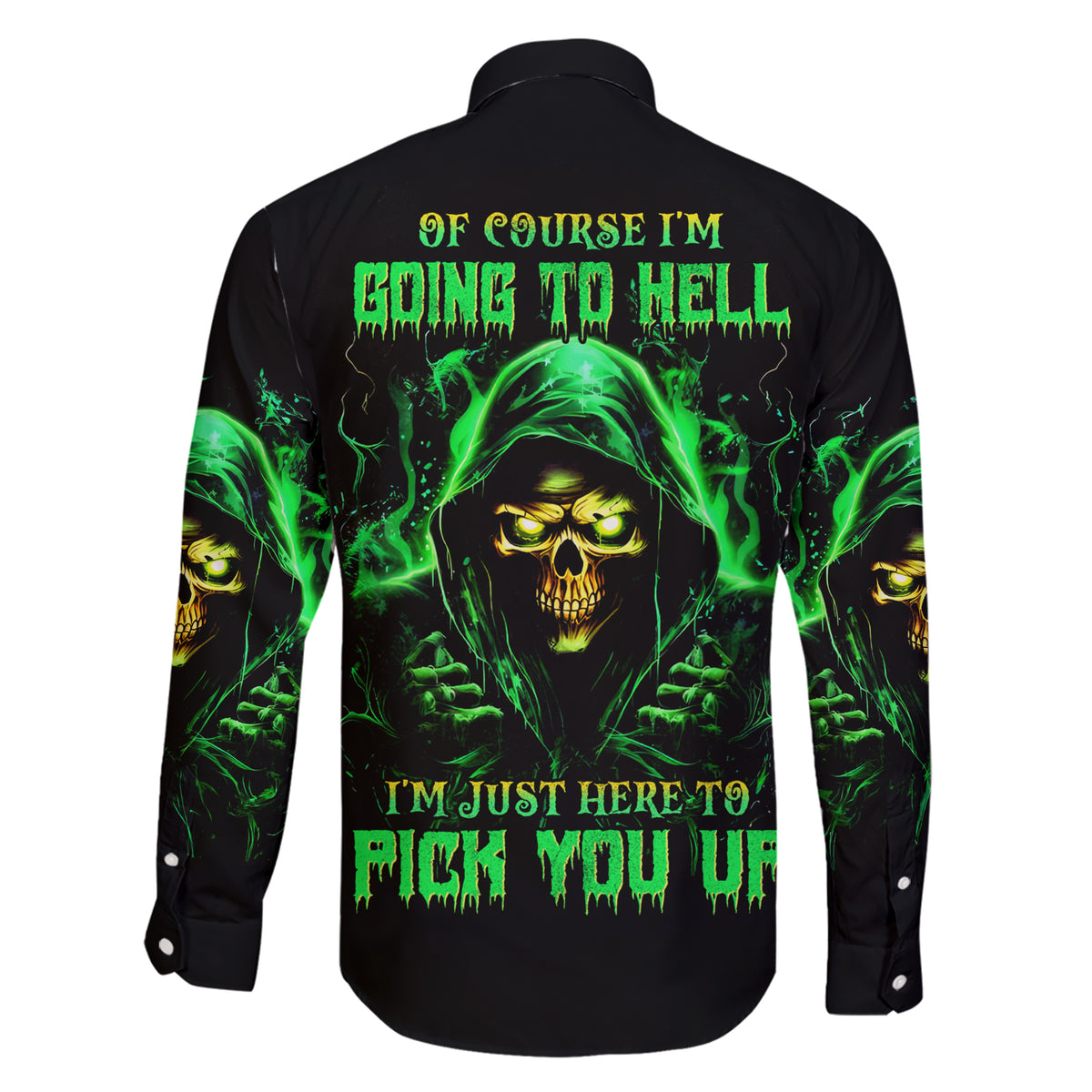 Flame Skull Family Matching Short Sleeve Bodycon Dress and Hawaiian Shirt Of Course I'm Going To Hell I'm Just Here To Pick You Up - Wonder Print Shop