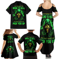 Flame Skull Family Matching Summer Maxi Dress and Hawaiian Shirt Of Course I'm Going To Hell I'm Just Here To Pick You Up - Wonder Print Shop