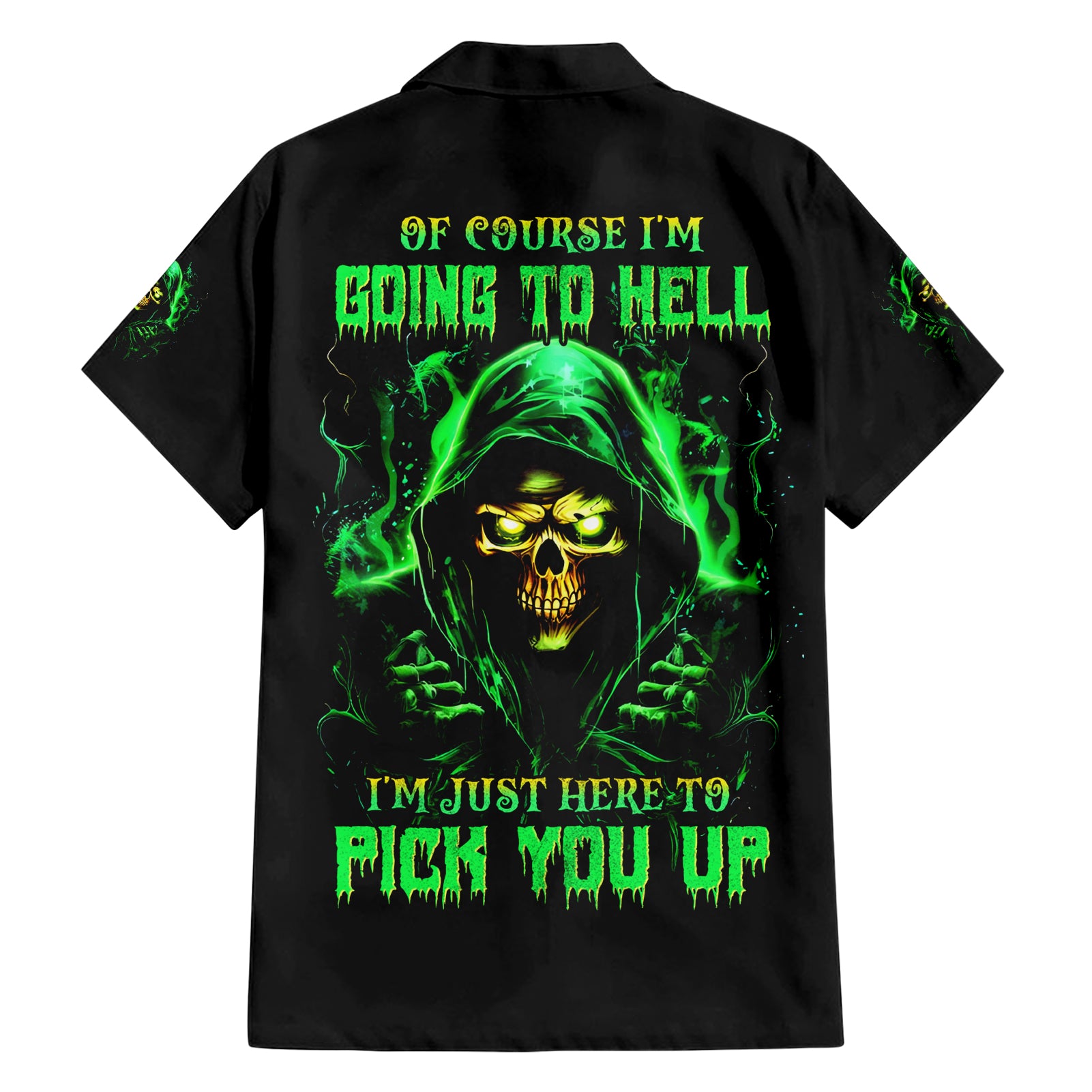 Flame Skull Hawaiian Shirt Of Course I'm Going To Hell I'm Just Here To Pick You Up - Wonder Print Shop