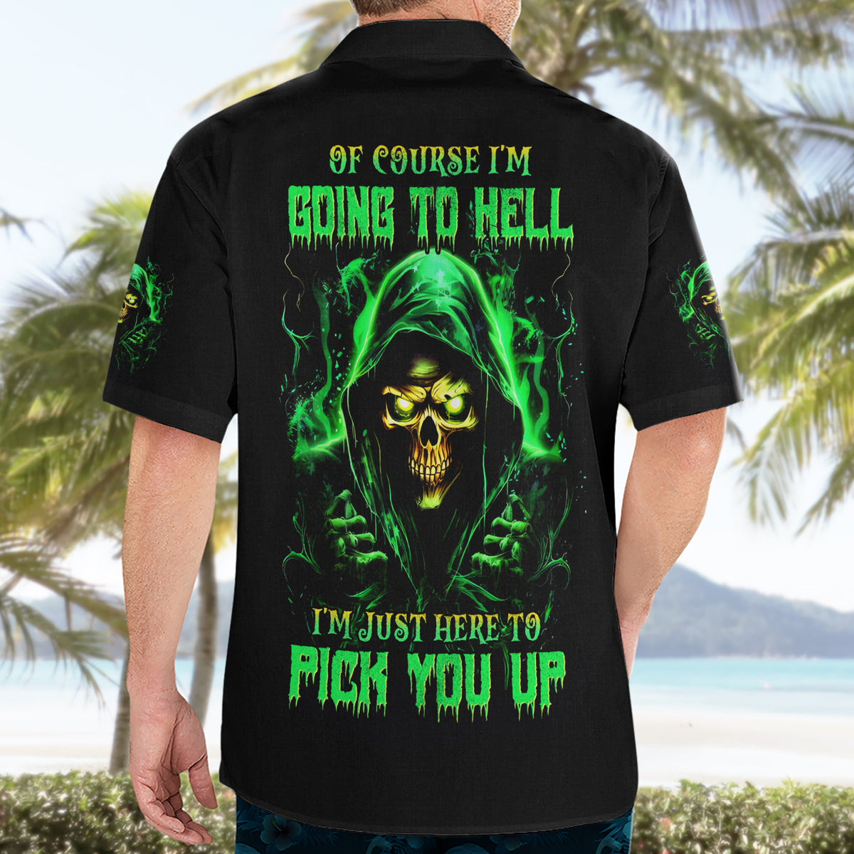 Flame Skull Hawaiian Shirt Of Course I'm Going To Hell I'm Just Here To Pick You Up - Wonder Print Shop