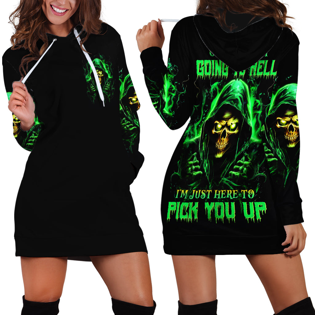 Flame Skull Hoodie Dress Of Course I'm Going To Hell I'm Just Here To Pick You Up - Wonder Print Shop