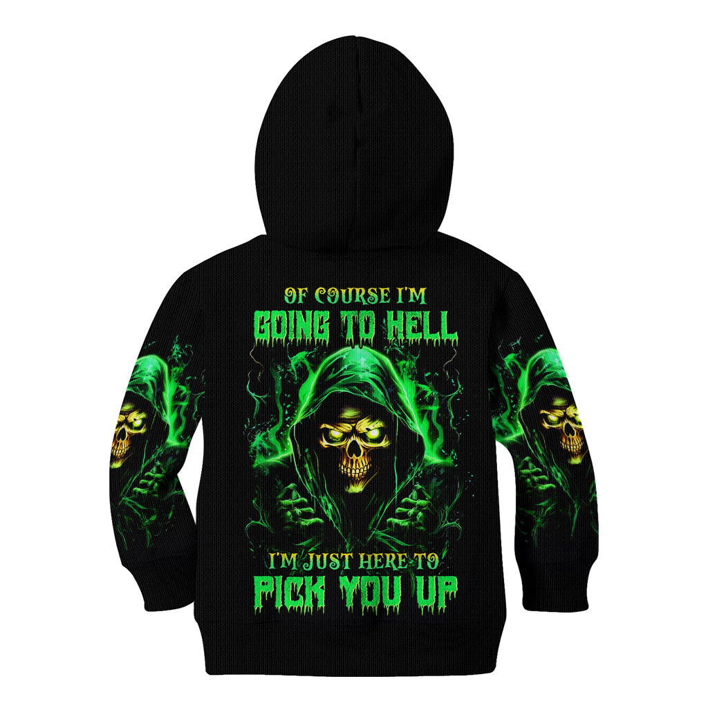 Flame Skull Kid Hoodie Of Course I'm Going To Hell I'm Just Here To Pick You Up - Wonder Print Shop