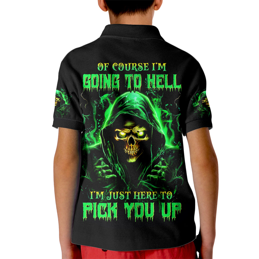 Flame Skull Kid Polo Shirt Of Course I'm Going To Hell I'm Just Here To Pick You Up - Wonder Print Shop