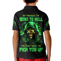 Flame Skull Kid Polo Shirt Of Course I'm Going To Hell I'm Just Here To Pick You Up - Wonder Print Shop