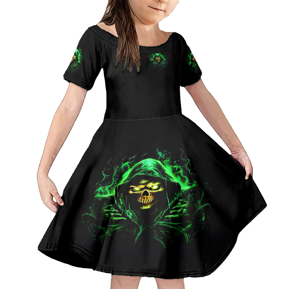 Flame Skull Kid Short Sleeve Dress Of Course I'm Going To Hell I'm Just Here To Pick You Up - Wonder Print Shop