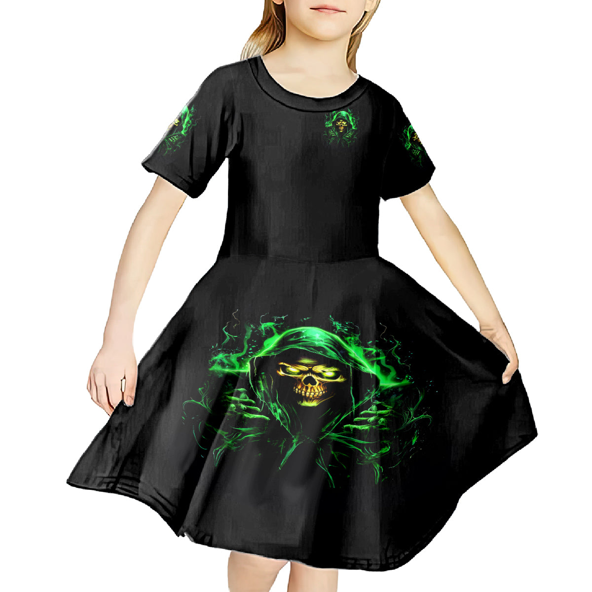 Flame Skull Kid Short Sleeve Dress Of Course I'm Going To Hell I'm Just Here To Pick You Up - Wonder Print Shop