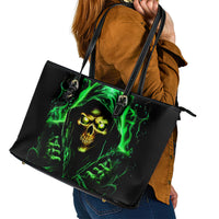 Flame Skull Leather Tote Bag Of Course I'm Going To Hell I'm Just Here To Pick You Up - Wonder Print Shop