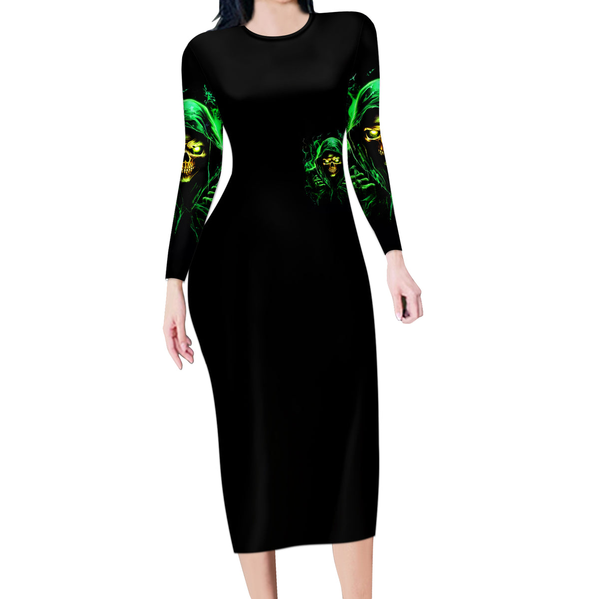 Flame Skull Long Sleeve Bodycon Dress Of Course I'm Going To Hell I'm Just Here To Pick You Up - Wonder Print Shop