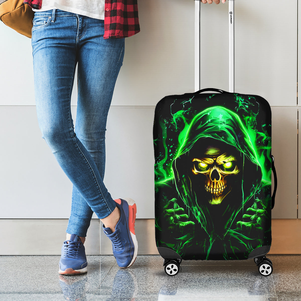 Flame Skull Luggage Cover Of Course I'm Going To Hell I'm Just Here To Pick You Up - Wonder Print Shop