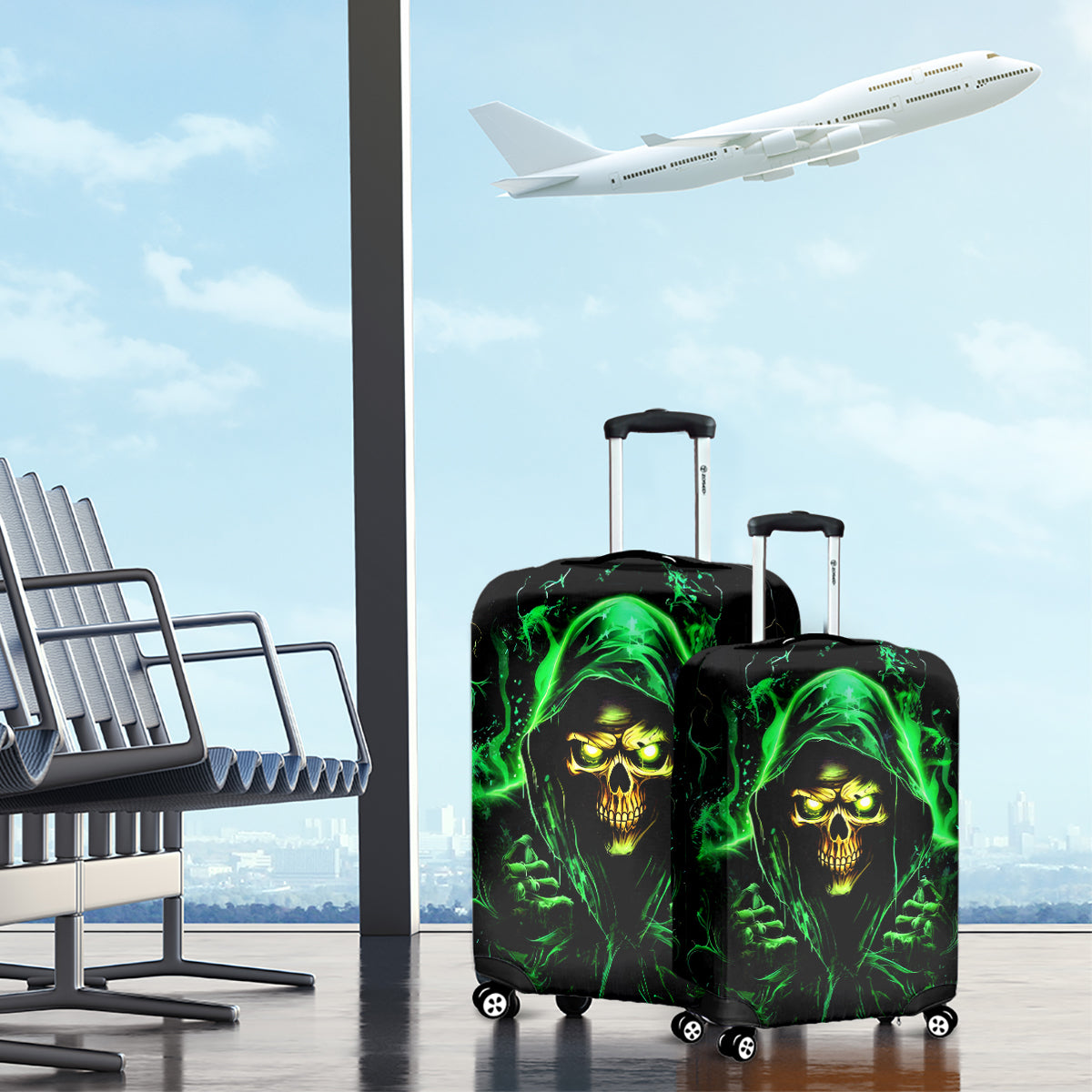 Flame Skull Luggage Cover Of Course I'm Going To Hell I'm Just Here To Pick You Up - Wonder Print Shop