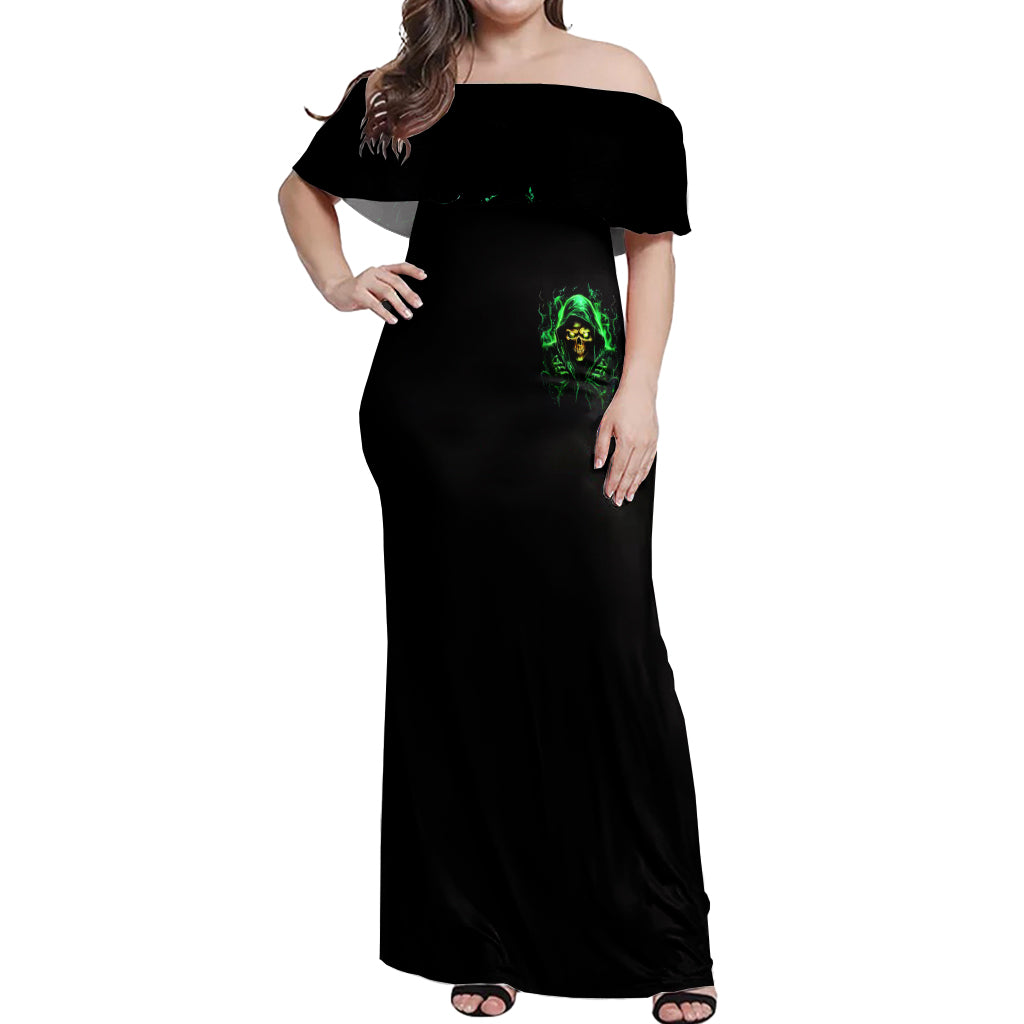 Flame Skull Off Shoulder Maxi Dress Of Course I'm Going To Hell I'm Just Here To Pick You Up - Wonder Print Shop