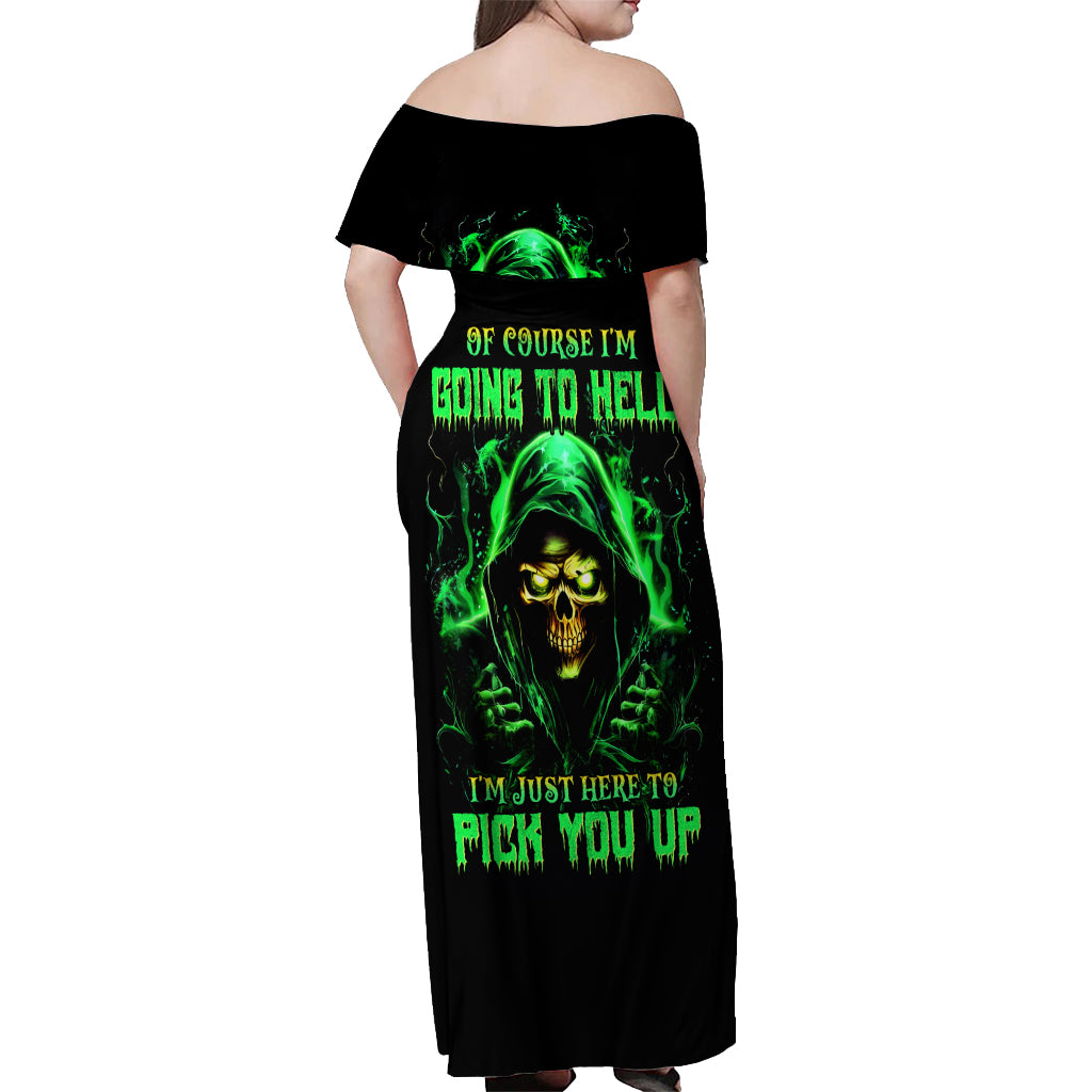 Flame Skull Off Shoulder Maxi Dress Of Course I'm Going To Hell I'm Just Here To Pick You Up - Wonder Print Shop