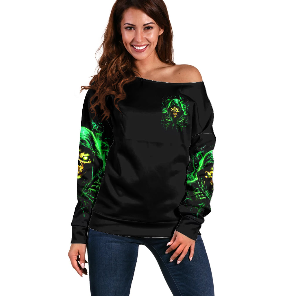 Flame Skull Off Shoulder Sweater Of Course I'm Going To Hell I'm Just Here To Pick You Up - Wonder Print Shop